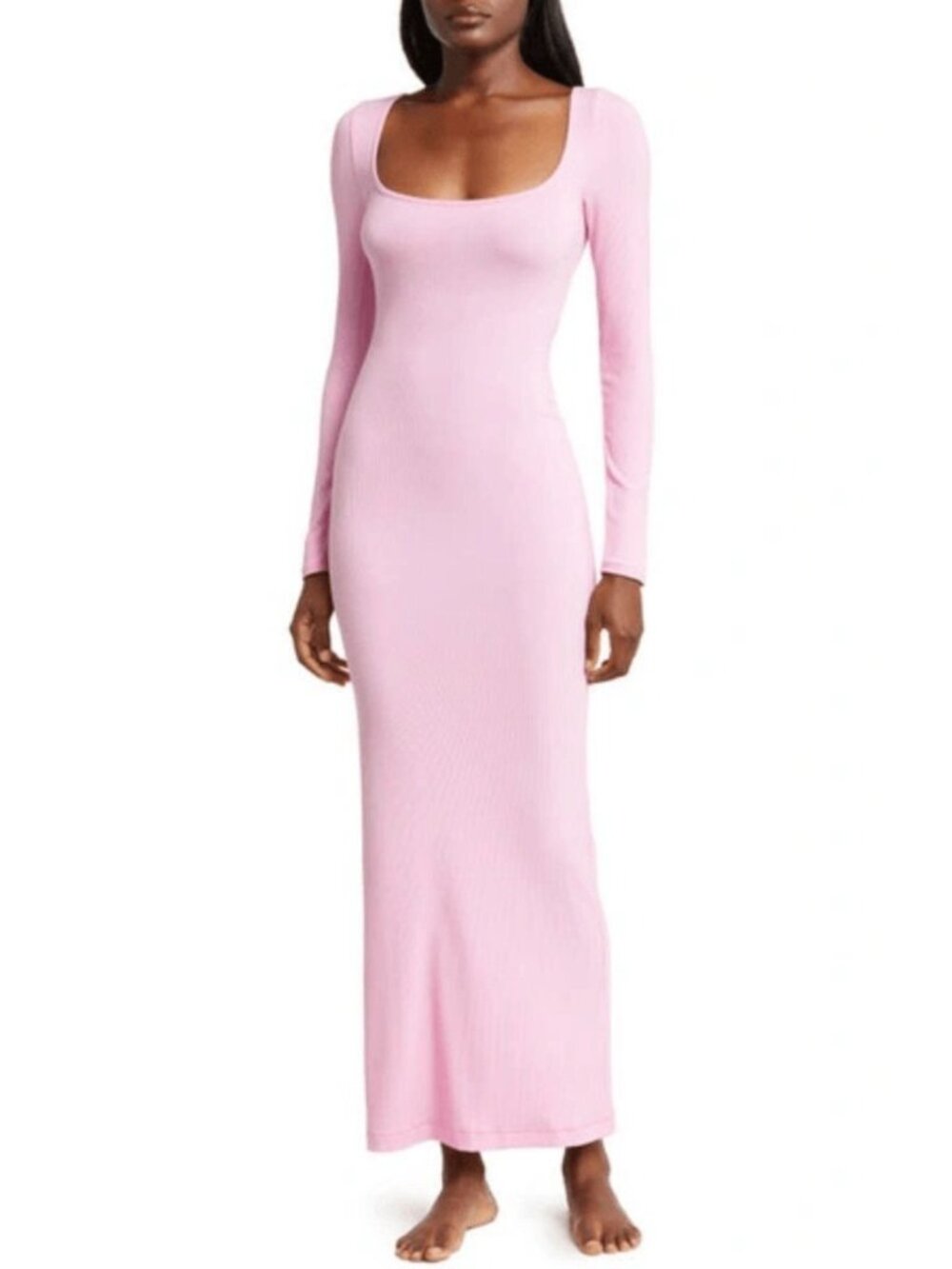 SKIMS Pink Soft Lounge Modal Long Sleeve Bodycon Maxi Dress Size S
